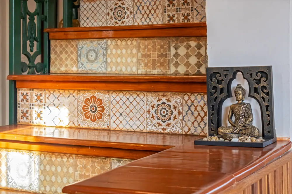 Painted-tile stair, Joie de Vivre Mukteshwar